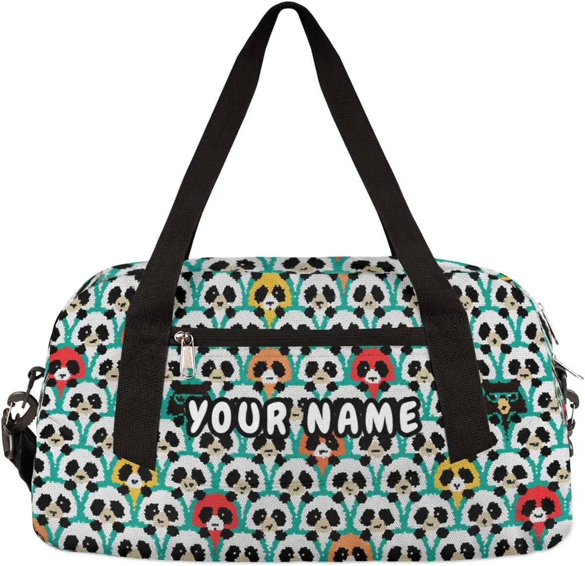 Panda Cartoon Personalized Kids Duffel Bag for Girls Boys, Panda Debris Custom Name Dance Bag Overnight Small Duffel Bag Carry On Weekend Sports Travel Bag for School Practice Gymnastics Ballet
