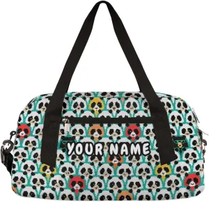 Panda Cartoon Personalized Kids Duffel Bag for Girls Boys, Panda Debris Custom Name Dance Bag Overnight Small Duffel Bag Carry On Weekend Sports Travel Bag for School Practice Gymnastics Ballet
