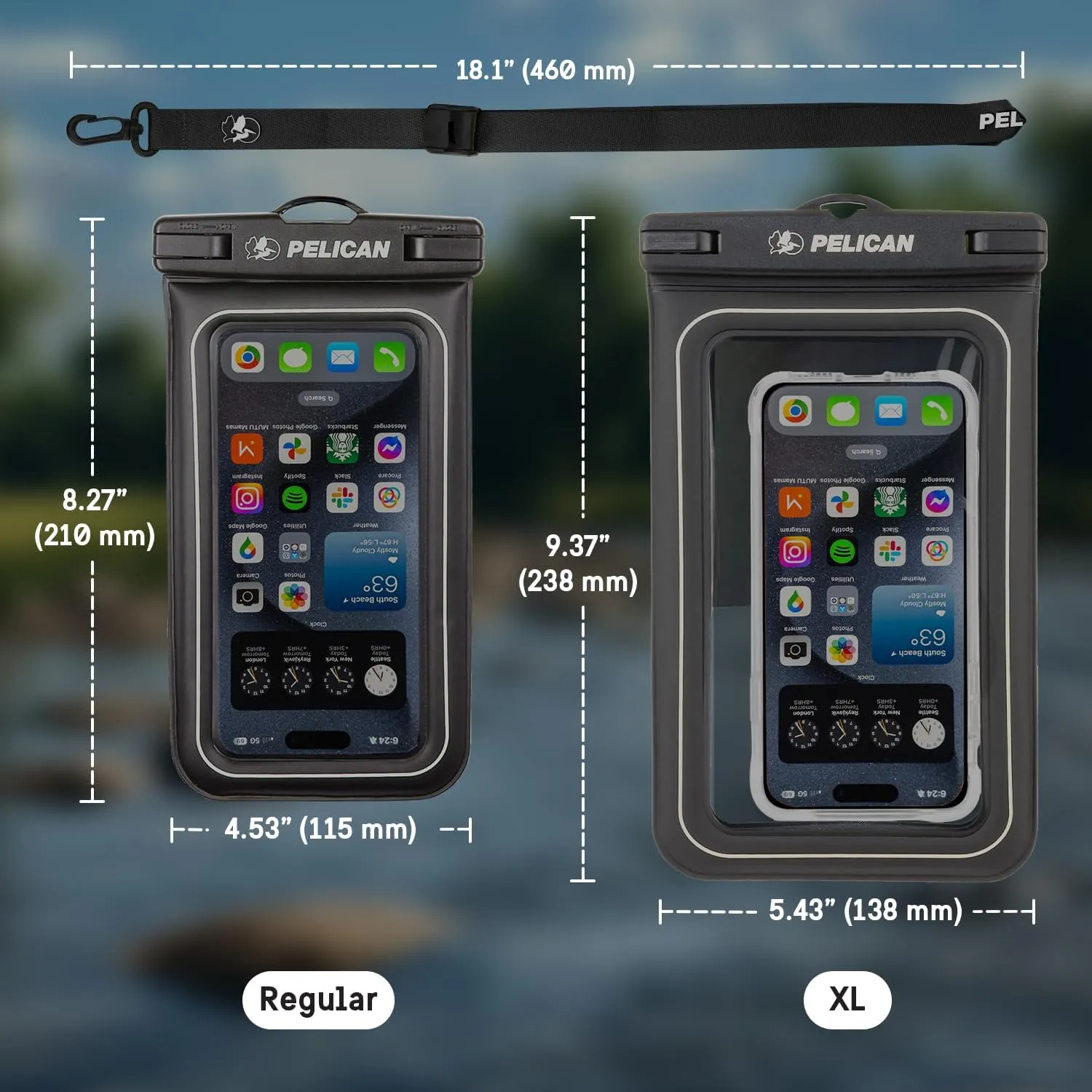 Pelican 2 Pack Marine - IP68 Waterproof Phone Pouch (XL Size) Floating Waterproof Phone Case - Beach Cruise Ship Travel Essentials - Works with All Phones - Detachable Lanyard - Stealth Black