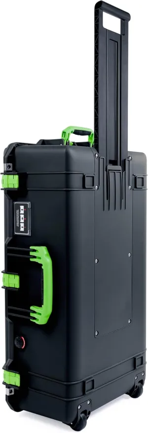 Pelican Color Case Black Pelican 1615 Air case with Lime Green Handles & latches. Comes with Foam & with Wheels.