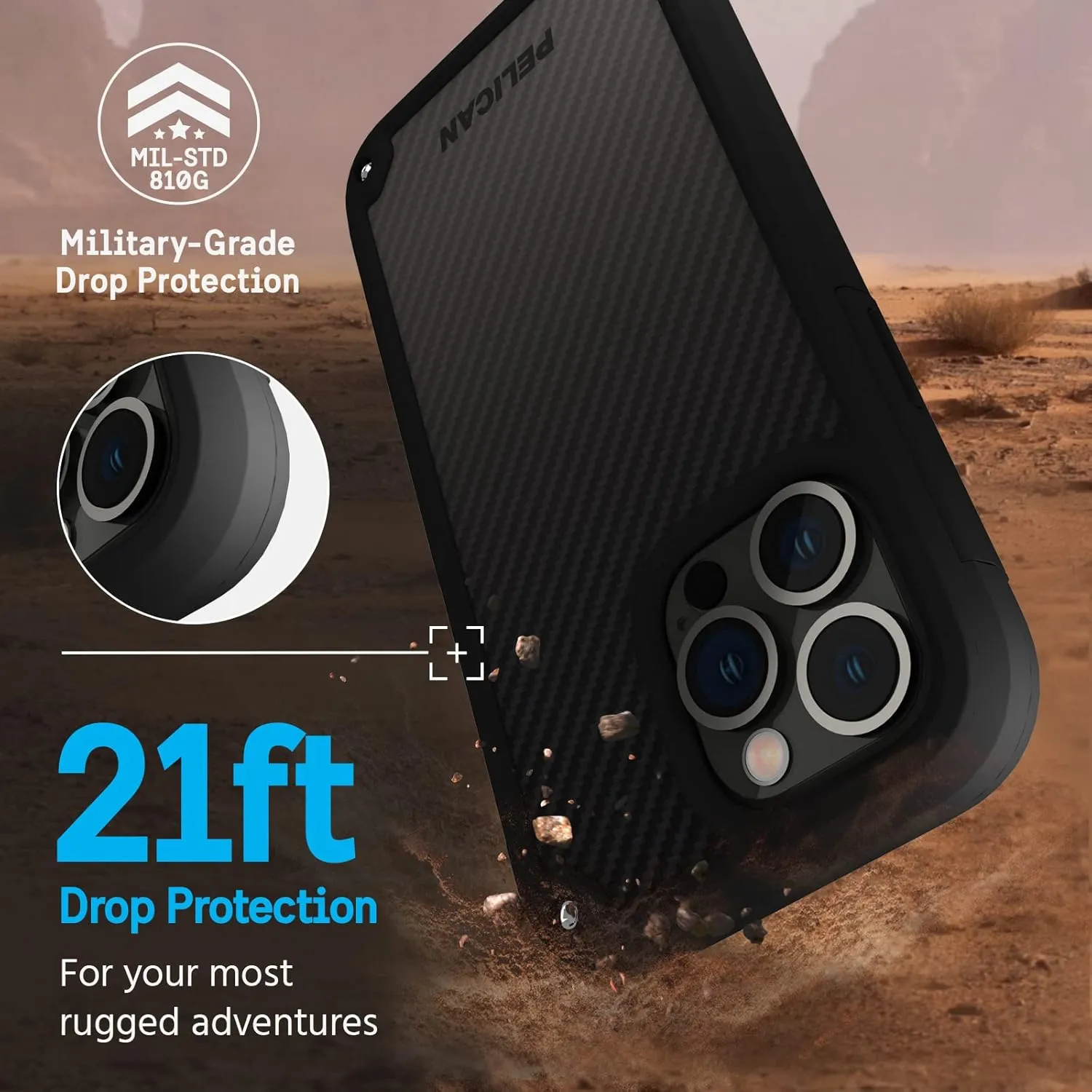 Pelican Shield Series - iPhone 13 Pro Max Case/iPhone 12 Pro Max Case [21ft Military Grade Drop Protection] [Wireless Charging Compatible] Protective Cover with Belt Clip Holster Kickstand - Black