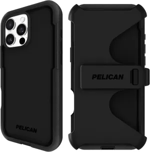Pelican Voyager iPhone 16 Pro Max Case [Compatible with MagSafe] Rugged Phone Case w/ 18ft Military-Grade Drop Protection - Heavy Duty Phone Cover w/ Belt Clip Holster for iPhone 16 Pro Max - Black