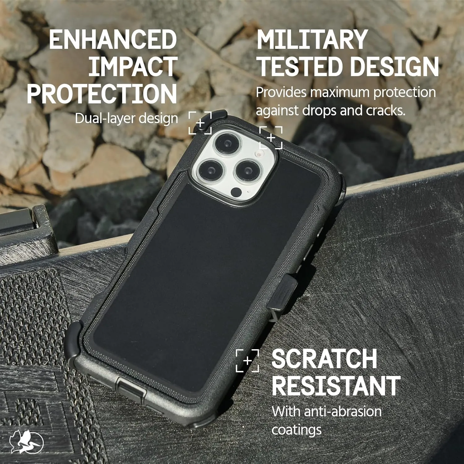 Pelican Voyager iPhone 16 Pro Max Case [Compatible with MagSafe] Rugged Phone Case w/ 18ft Military-Grade Drop Protection - Heavy Duty Phone Cover w/ Belt Clip Holster for iPhone 16 Pro Max - Black