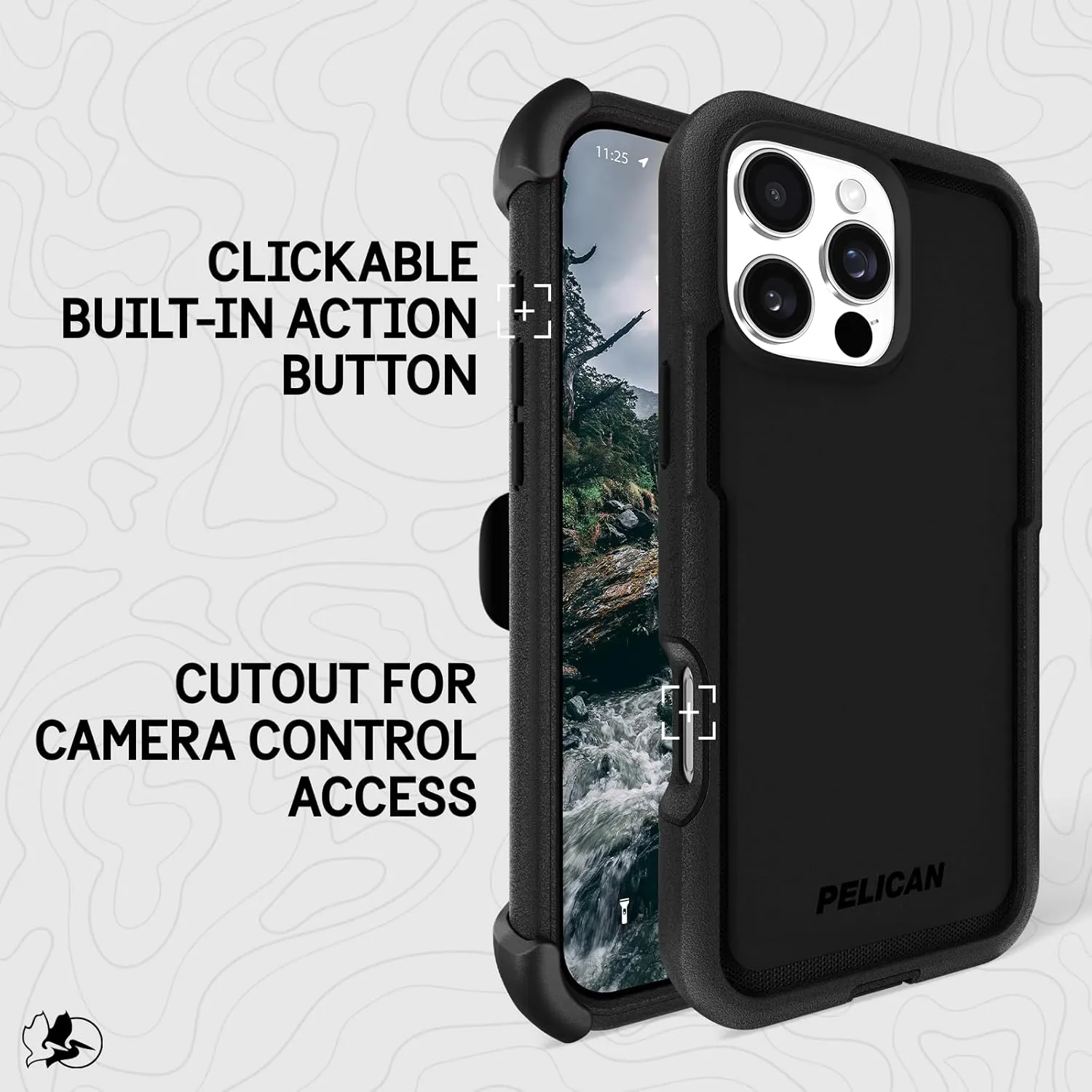Pelican Voyager iPhone 16 Pro Max Case [Compatible with MagSafe] Rugged Phone Case w/ 18ft Military-Grade Drop Protection - Heavy Duty Phone Cover w/ Belt Clip Holster for iPhone 16 Pro Max - Black