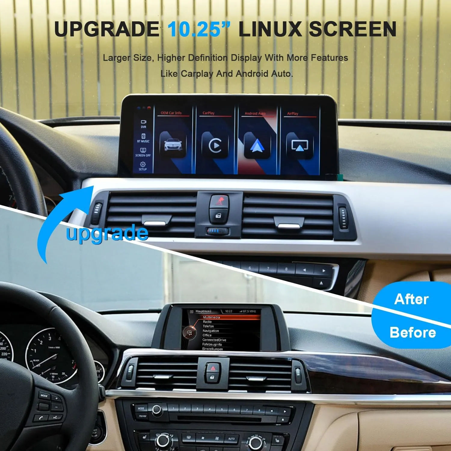 PEMP Linux Screen for BMW F30 F31 F32 F33 F34 F35 F20 F21 F22 NBT CIC Wired and Wireless Apple CarPlay Retrofit Android Auto 328i 320i Accessories Radio (2012-2017)