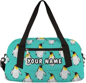 Penguin Animals Personalized Kids Duffel Bag for Girls Boys, Penguin Debris Custom Name Dance Bag Overnight Small Duffel Bag Carry On Weekend Sports Travel Bag for School Practice Gymnastics Ballet
