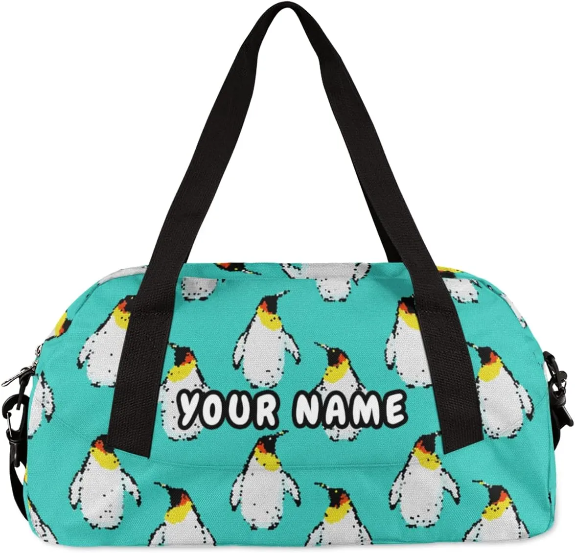Penguin Animals Personalized Kids Duffel Bag for Girls Boys, Penguin Debris Custom Name Dance Bag Overnight Small Duffel Bag Carry On Weekend Sports Travel Bag for School Practice Gymnastics Ballet