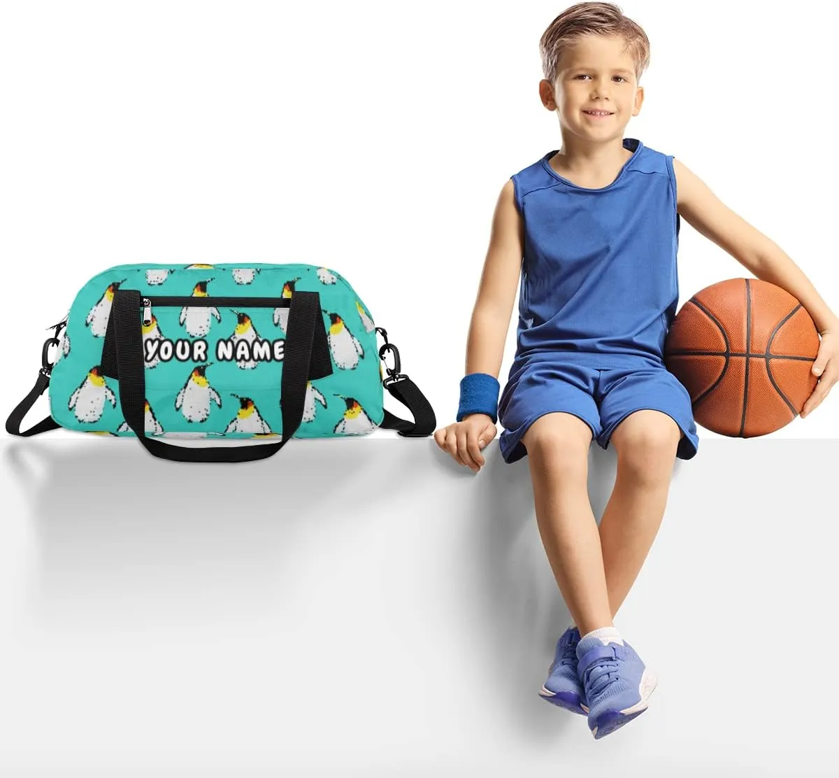 Penguin Animals Personalized Kids Duffel Bag for Girls Boys, Penguin Debris Custom Name Dance Bag Overnight Small Duffel Bag Carry On Weekend Sports Travel Bag for School Practice Gymnastics Ballet