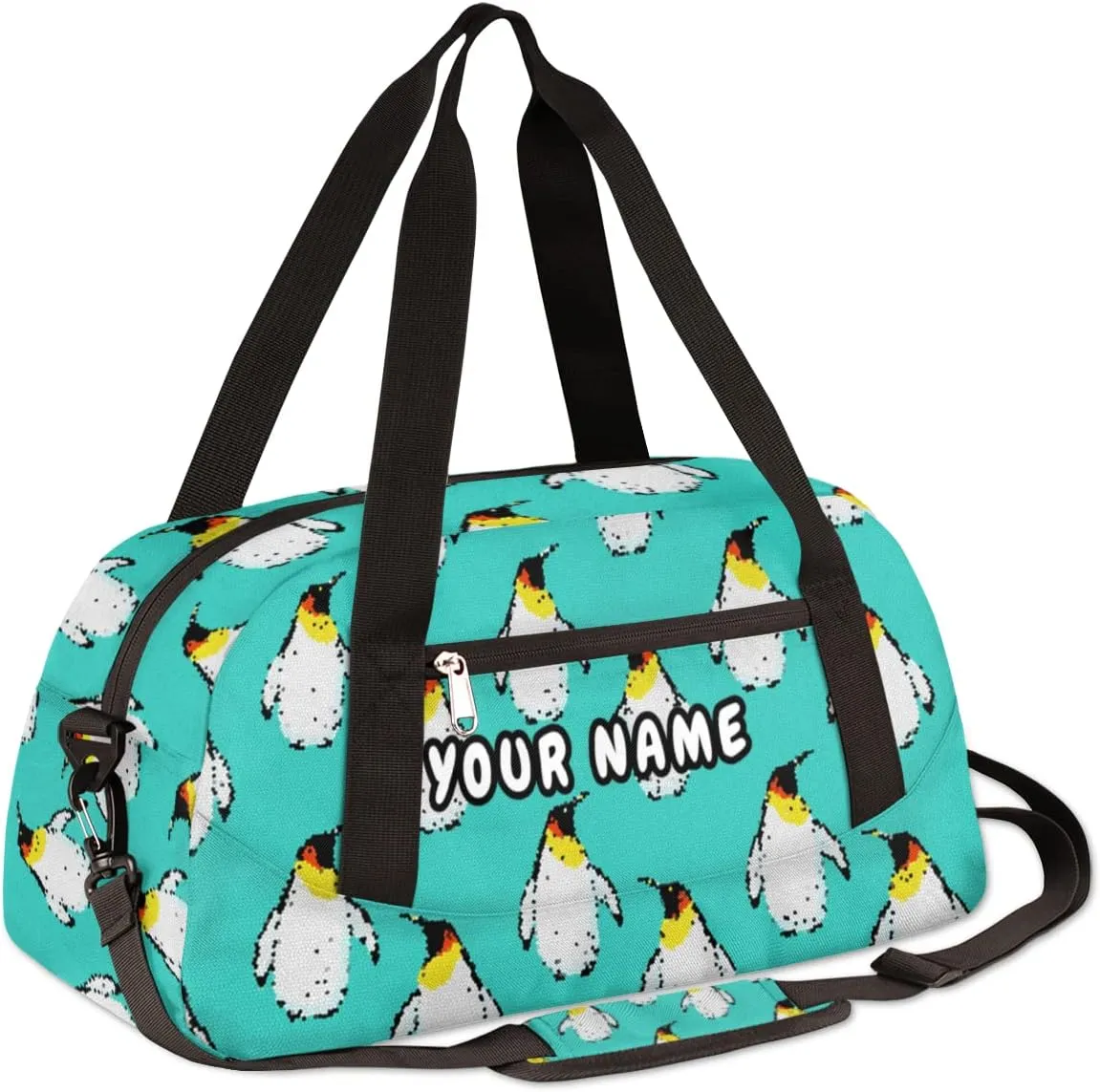 Penguin Animals Personalized Kids Duffel Bag for Girls Boys, Penguin Debris Custom Name Dance Bag Overnight Small Duffel Bag Carry On Weekend Sports Travel Bag for School Practice Gymnastics Ballet
