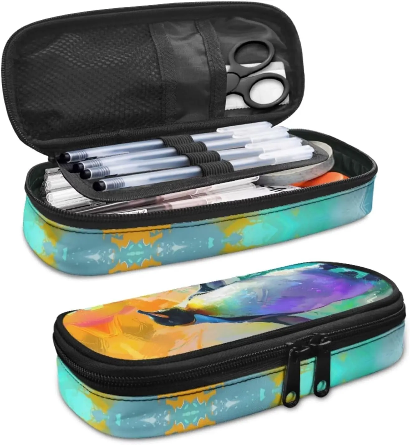 Penguins Print Backpack Lunchbox Set for Kids 6-8T Portable Fashion School Bag for Boys Waterproof and Oil Proof Food Bag and Mini Pencil Case for Elementary School