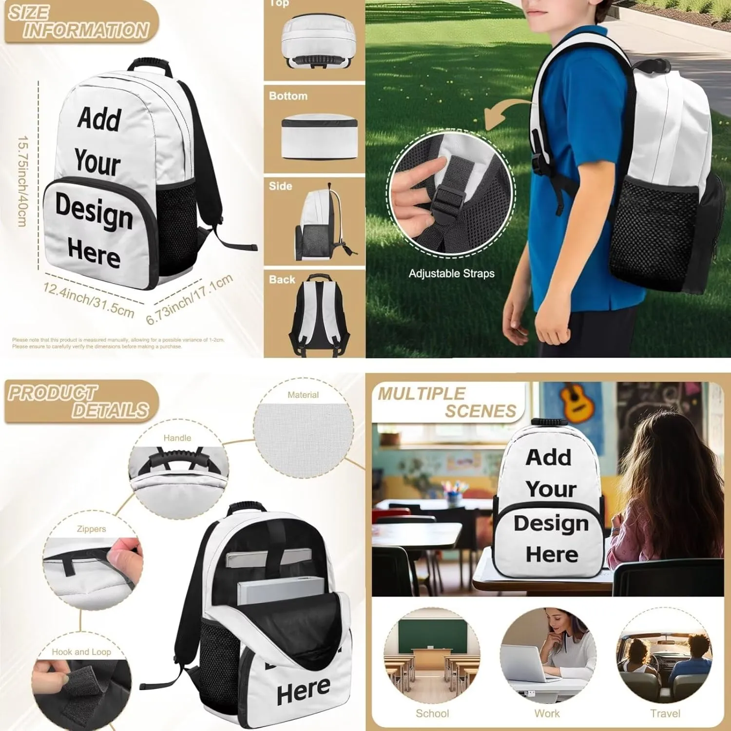 Personalized Backpack for Boys Custom Toddler Book Bag and Lunch Box Set with Name Picture 4 Pieces School Bag Set for Preschool Primary Students Travel Hiking