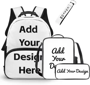 Personalized Backpack for Boys Custom Toddler Book Bag and Lunch Box Set with Name Picture 4 Pieces School Bag Set for Preschool Primary Students Travel Hiking