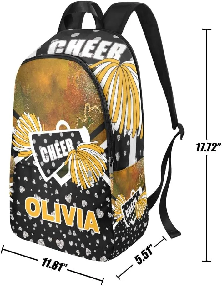 Personalized Cheer Cheerleaders Gold Print Backpack with Name Custom Travel Daypack Bag for Man Woman Gifts