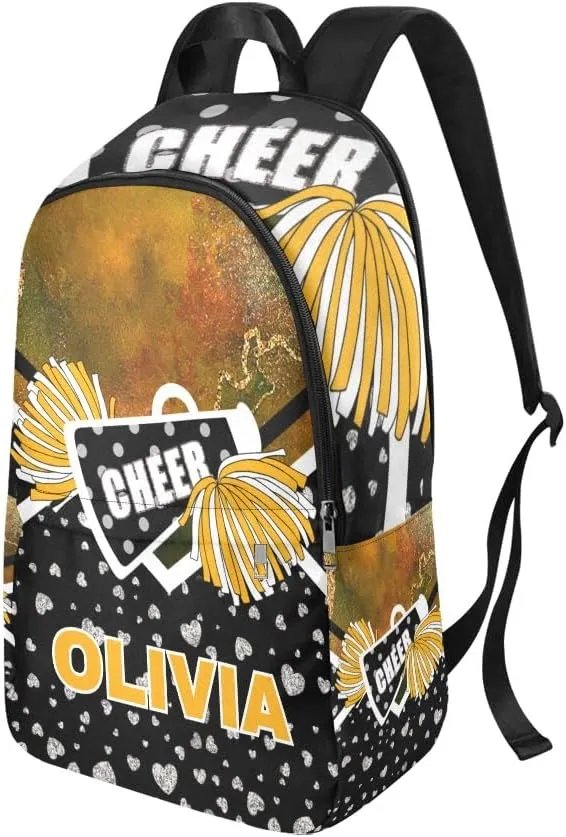 Personalized Cheer Cheerleaders Gold Print Backpack with Name Custom Travel Daypack Bag for Man Woman Gifts