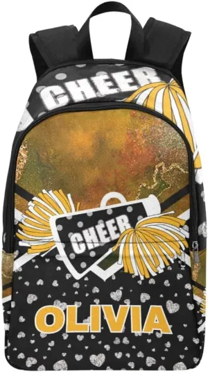 Personalized Cheer Cheerleaders Gold Print Backpack with Name Custom Travel Daypack Bag for Man Woman Gifts