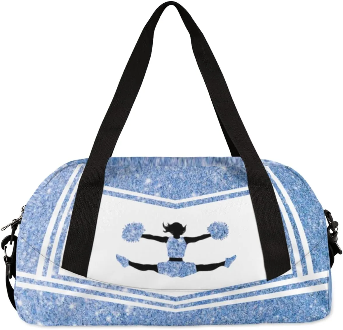 Personalized Cheerleader Bag for Girls Kids, Custom Dance Bag Overnight Small Duffel Bag Carry On Weekend Sports Travel Bag for School Practice Gymnastics Ballet, Cheer Blue Glitter 2