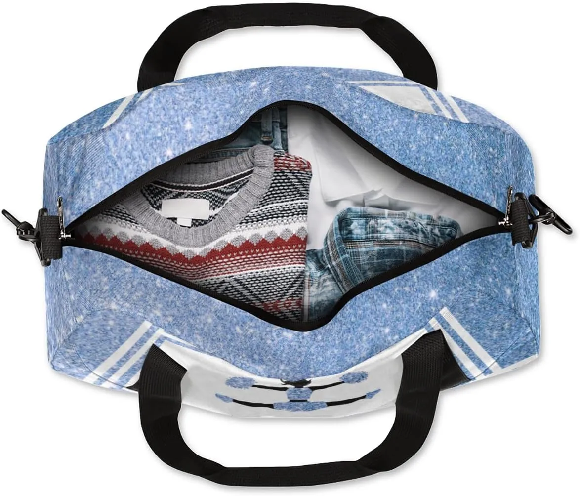 Personalized Cheerleader Bag for Girls Kids, Custom Dance Bag Overnight Small Duffel Bag Carry On Weekend Sports Travel Bag for School Practice Gymnastics Ballet, Cheer Blue Glitter 2