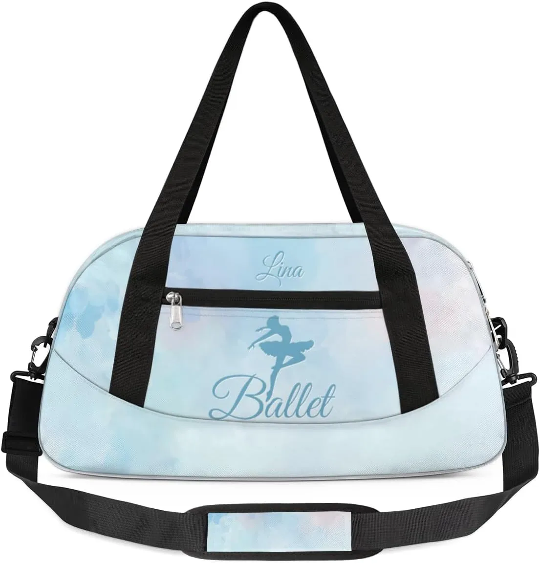 Personalized Dance Bag for Girls Kids, Custom Gym Bag Overnight Small Duffel Bag Carry On Weekend Sports Travel Bag for School Practice Gymnastics Ballet, Colorful Blue Ballerinas