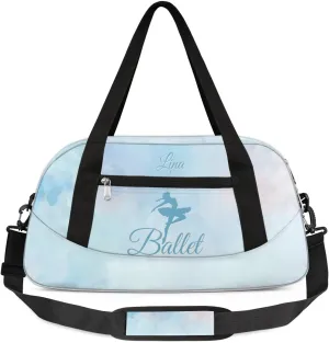 Personalized Dance Bag for Girls Kids, Custom Gym Bag Overnight Small Duffel Bag Carry On Weekend Sports Travel Bag for School Practice Gymnastics Ballet, Colorful Blue Ballerinas