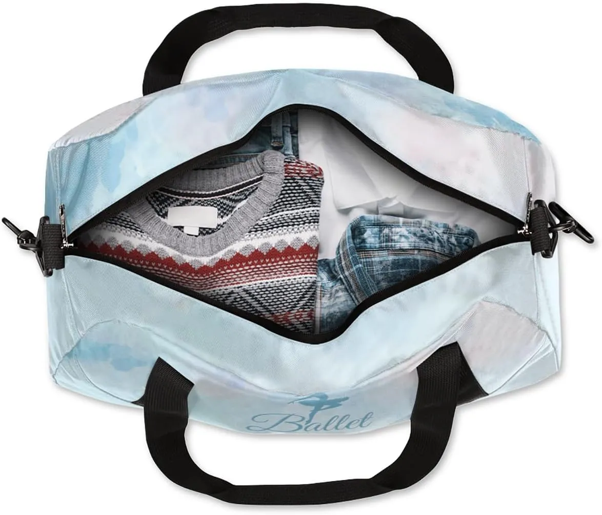 Personalized Dance Bag for Girls Kids, Custom Gym Bag Overnight Small Duffel Bag Carry On Weekend Sports Travel Bag for School Practice Gymnastics Ballet, Colorful Blue Ballerinas