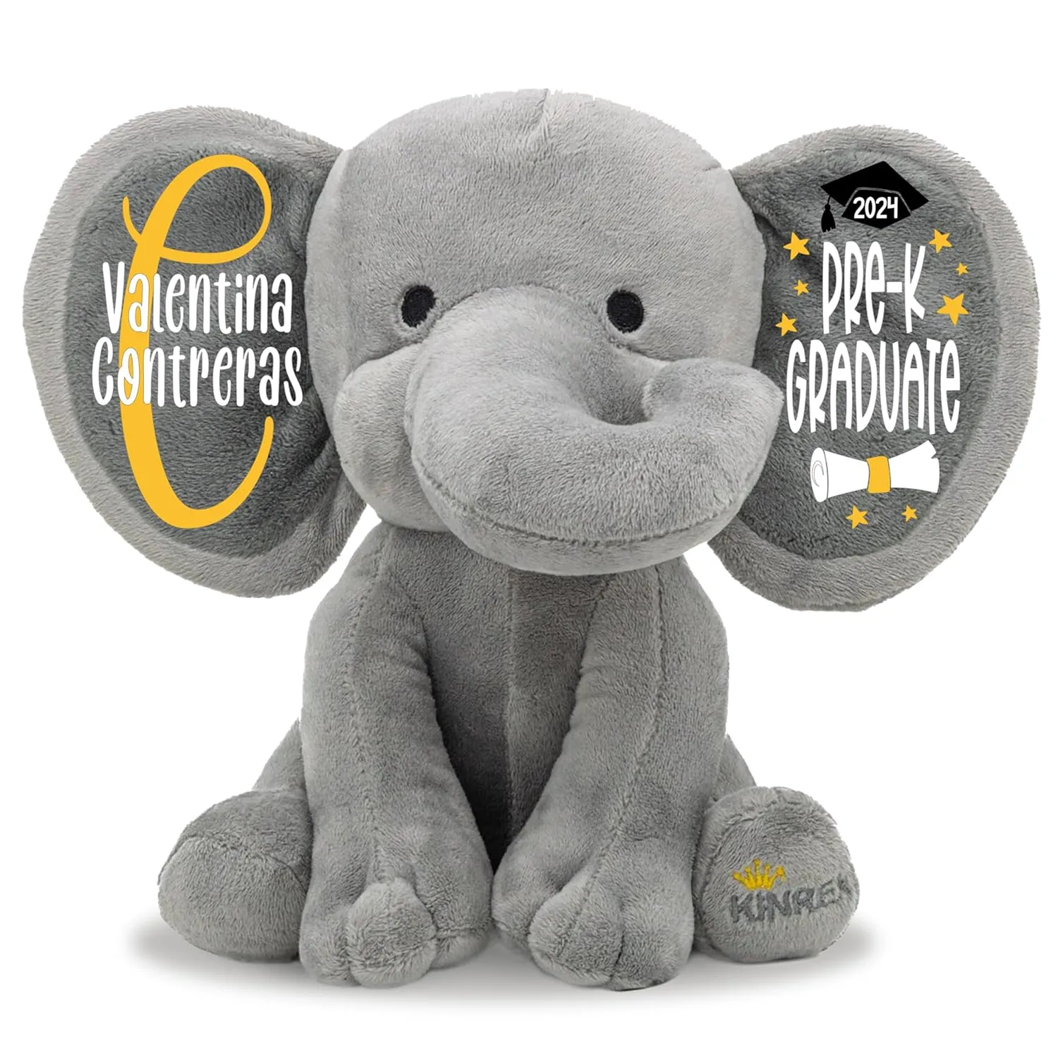 Personalized Graduation Elephant Stuffed Animal Teddy Bear Gift 2024 for Her, Him, Student, College Grad, Pre-K, Kindergarten, Middle School, High School, Gray Measures 9 Inches