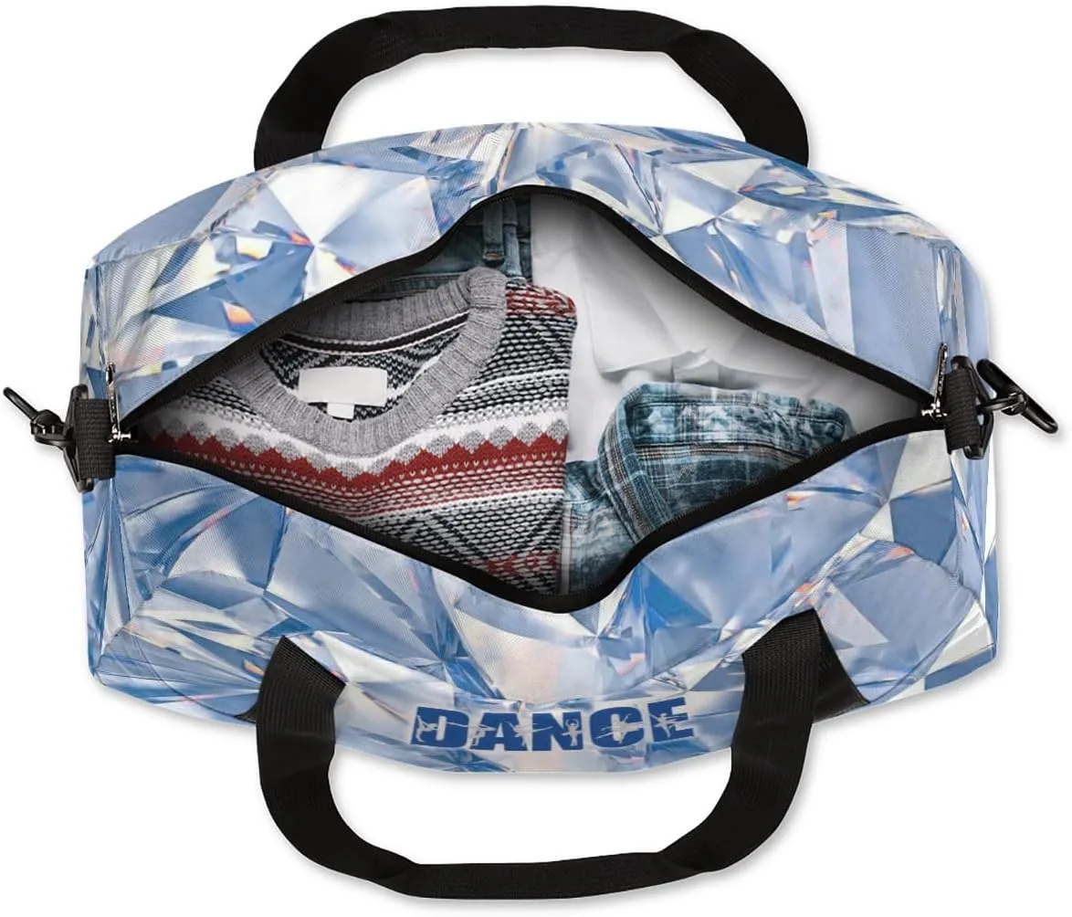 Personalized Gym Bag for Girls Teens, Custom Dance Bag Overnight Small Duffel Bag Carry On Weekend Sports Travel Bag for School Practice Gymnastics Ballet, Blue Diamonds