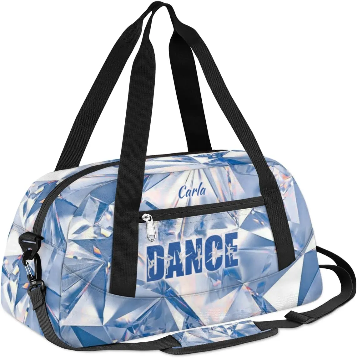 Personalized Gym Bag for Girls Teens, Custom Dance Bag Overnight Small Duffel Bag Carry On Weekend Sports Travel Bag for School Practice Gymnastics Ballet, Blue Diamonds