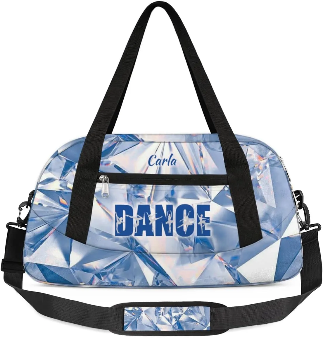 Personalized Gym Bag for Girls Teens, Custom Dance Bag Overnight Small Duffel Bag Carry On Weekend Sports Travel Bag for School Practice Gymnastics Ballet, Blue Diamonds