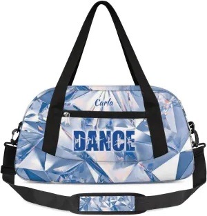 Personalized Gym Bag for Girls Teens, Custom Dance Bag Overnight Small Duffel Bag Carry On Weekend Sports Travel Bag for School Practice Gymnastics Ballet, Blue Diamonds