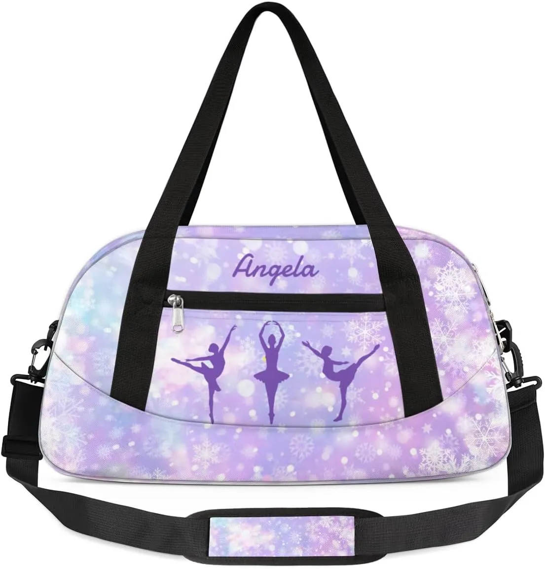 Personalized Gym Bag for Girls Teens, Custom Dance Bag Overnight Small Duffel Bag Carry On Weekend Sports Travel Bag for School Practice Gymnastics Ballet, Brilliant Snowflakes