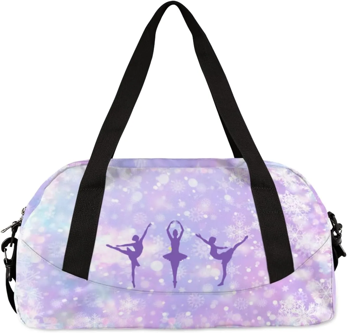 Personalized Gym Bag for Girls Teens, Custom Dance Bag Overnight Small Duffel Bag Carry On Weekend Sports Travel Bag for School Practice Gymnastics Ballet, Brilliant Snowflakes