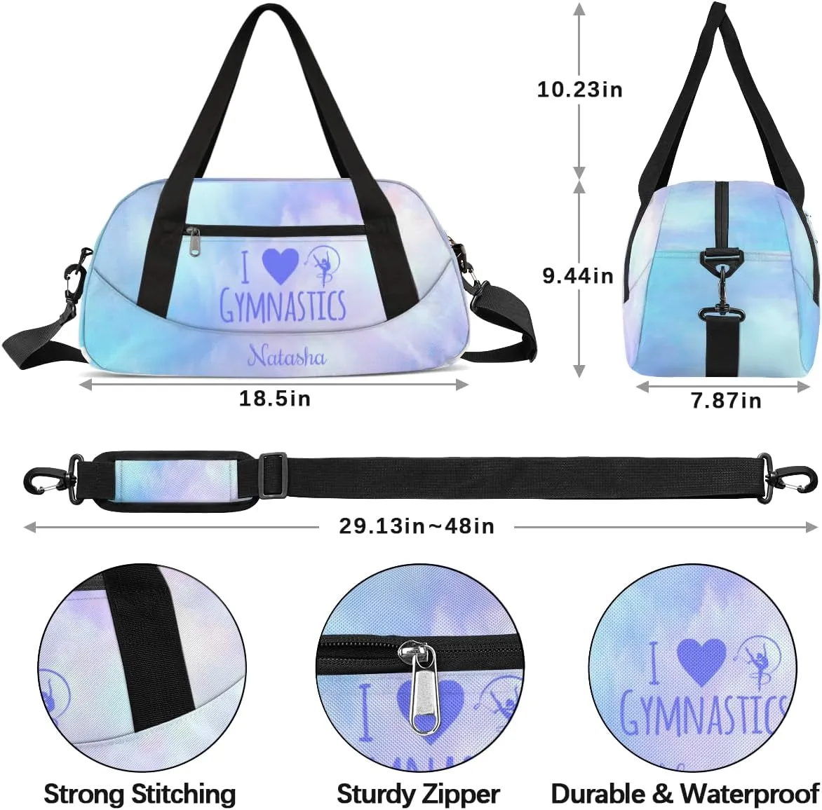 Personalized Gym Bag for Girls Teens, Custom Dance Bag Overnight Small Duffel Bag Carry On Weekend Sports Travel Bag for School Practice Gymnastics Ballet, Gymnastics Blue Oil Painting