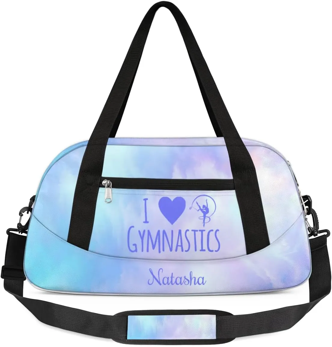 Personalized Gym Bag for Girls Teens, Custom Dance Bag Overnight Small Duffel Bag Carry On Weekend Sports Travel Bag for School Practice Gymnastics Ballet, Gymnastics Blue Oil Painting