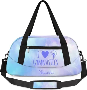 Personalized Gym Bag for Girls Teens, Custom Dance Bag Overnight Small Duffel Bag Carry On Weekend Sports Travel Bag for School Practice Gymnastics Ballet, Gymnastics Blue Oil Painting