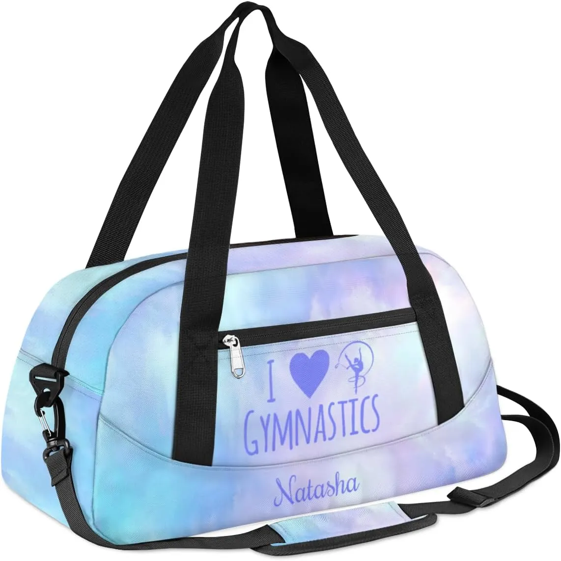 Personalized Gym Bag for Girls Teens, Custom Dance Bag Overnight Small Duffel Bag Carry On Weekend Sports Travel Bag for School Practice Gymnastics Ballet, Gymnastics Blue Oil Painting