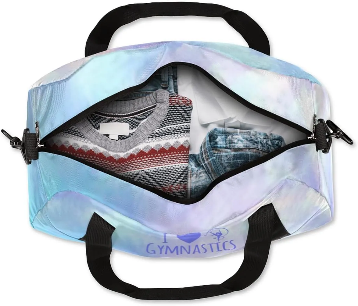 Personalized Gym Bag for Girls Teens, Custom Dance Bag Overnight Small Duffel Bag Carry On Weekend Sports Travel Bag for School Practice Gymnastics Ballet, Gymnastics Blue Oil Painting
