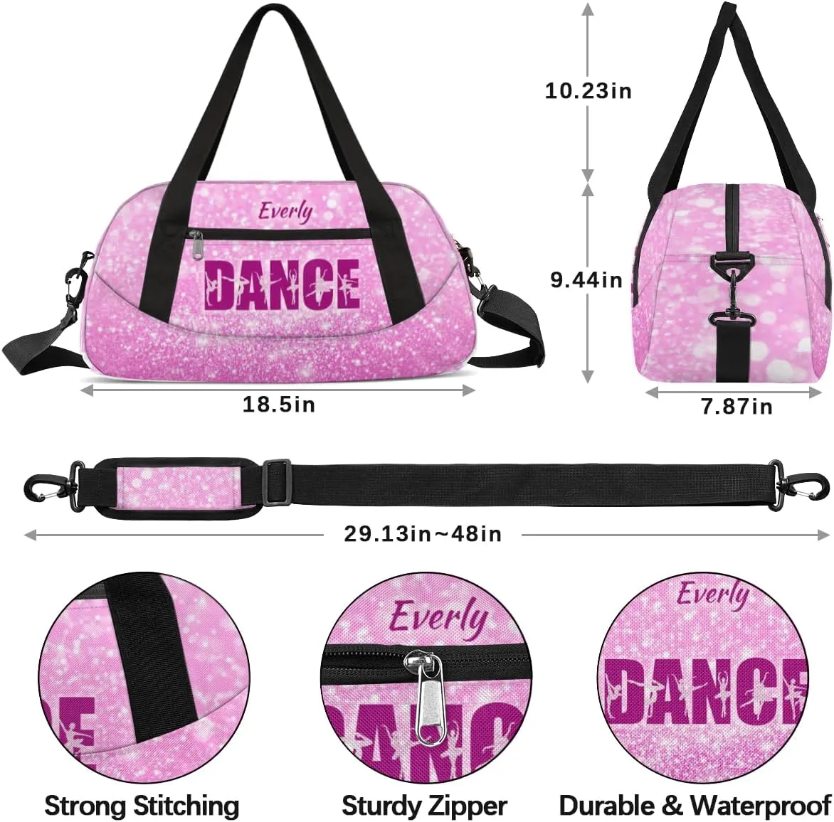 Personalized Gym Bag for Girls Teens, Custom Dance Bag Overnight Small Duffel Bag Carry On Weekend Sports Travel Bag for School Practice Gymnastics Ballet, Purple Stars