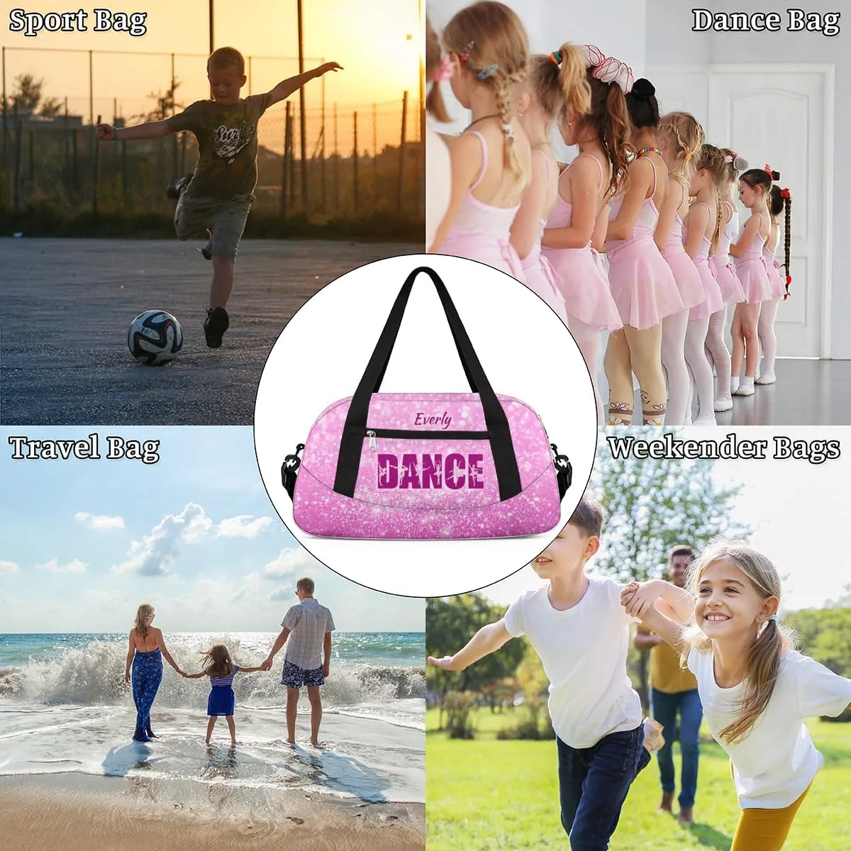 Personalized Gym Bag for Girls Teens, Custom Dance Bag Overnight Small Duffel Bag Carry On Weekend Sports Travel Bag for School Practice Gymnastics Ballet, Purple Stars
