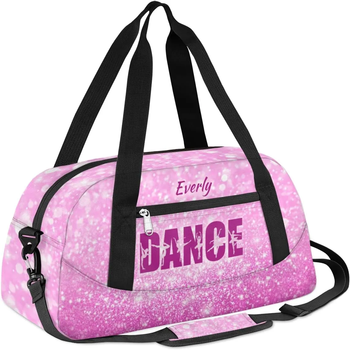 Personalized Gym Bag for Girls Teens, Custom Dance Bag Overnight Small Duffel Bag Carry On Weekend Sports Travel Bag for School Practice Gymnastics Ballet, Purple Stars