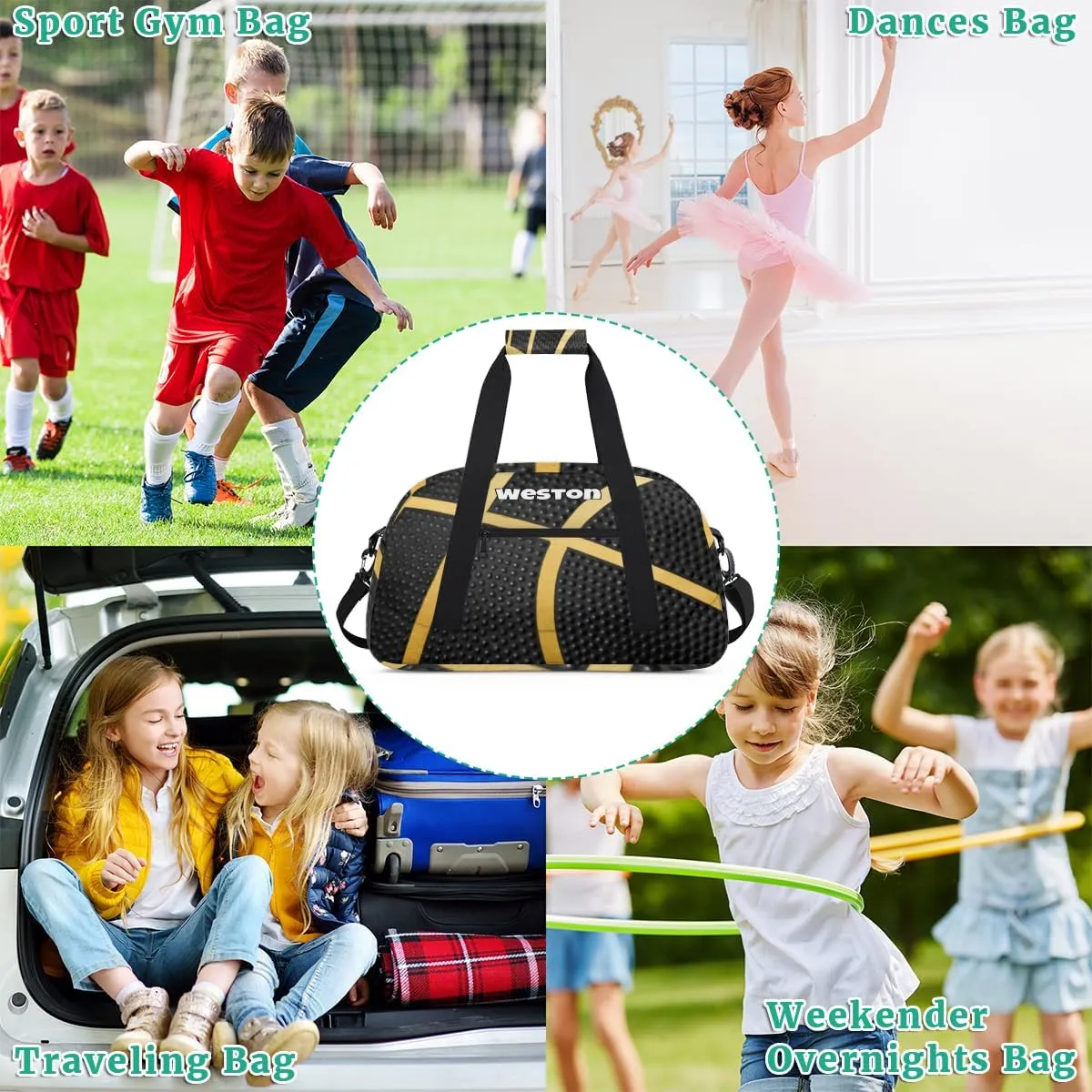 Personalized Kids Gym Bag, Custom Sport Duffel Bag, Cheerleading Dance Bag Weekender Bags Travel Duffel Bag for Boy Black Basketball