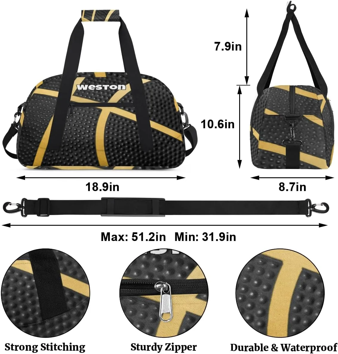 Personalized Kids Gym Bag, Custom Sport Duffel Bag, Cheerleading Dance Bag Weekender Bags Travel Duffel Bag for Boy Black Basketball