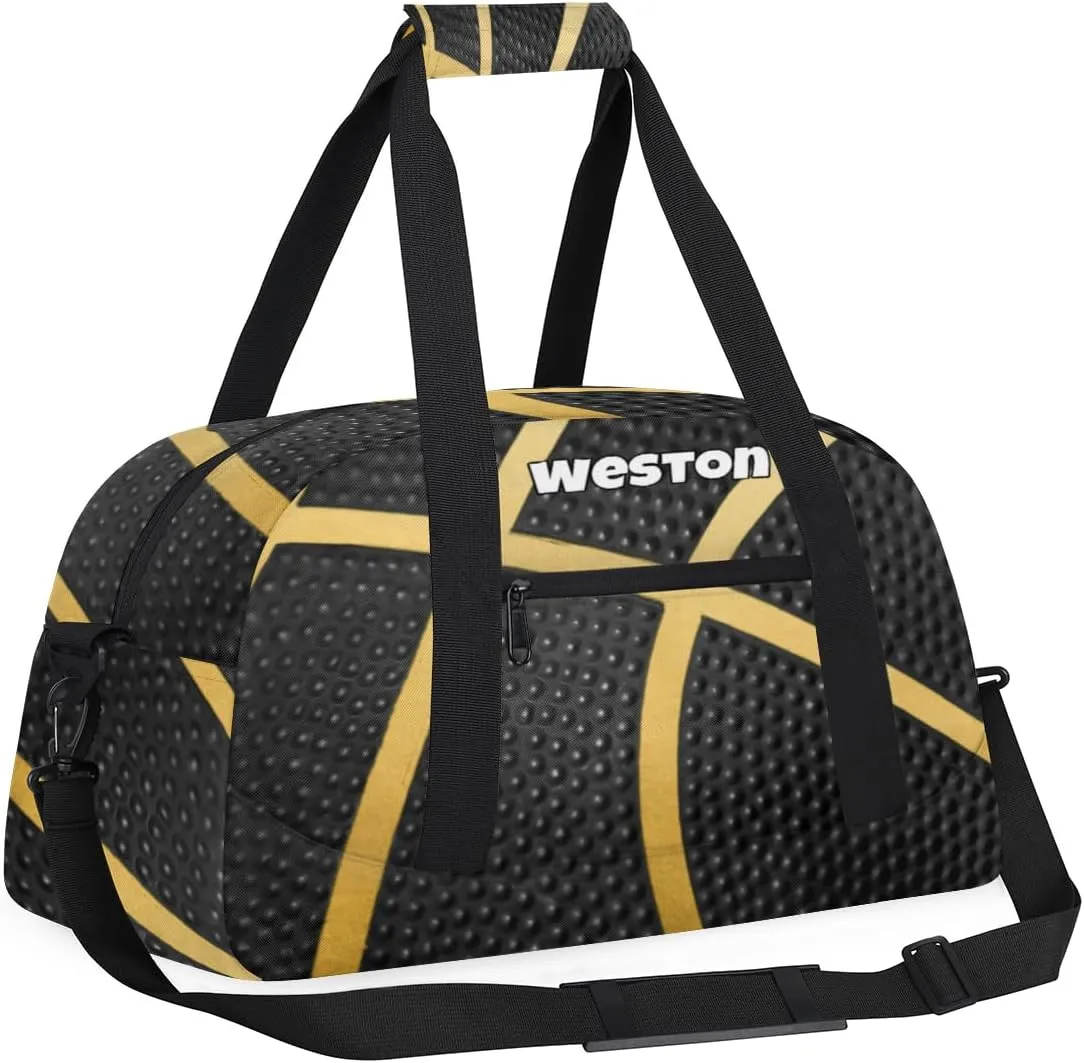 Personalized Kids Gym Bag, Custom Sport Duffel Bag, Cheerleading Dance Bag Weekender Bags Travel Duffel Bag for Boy Black Basketball