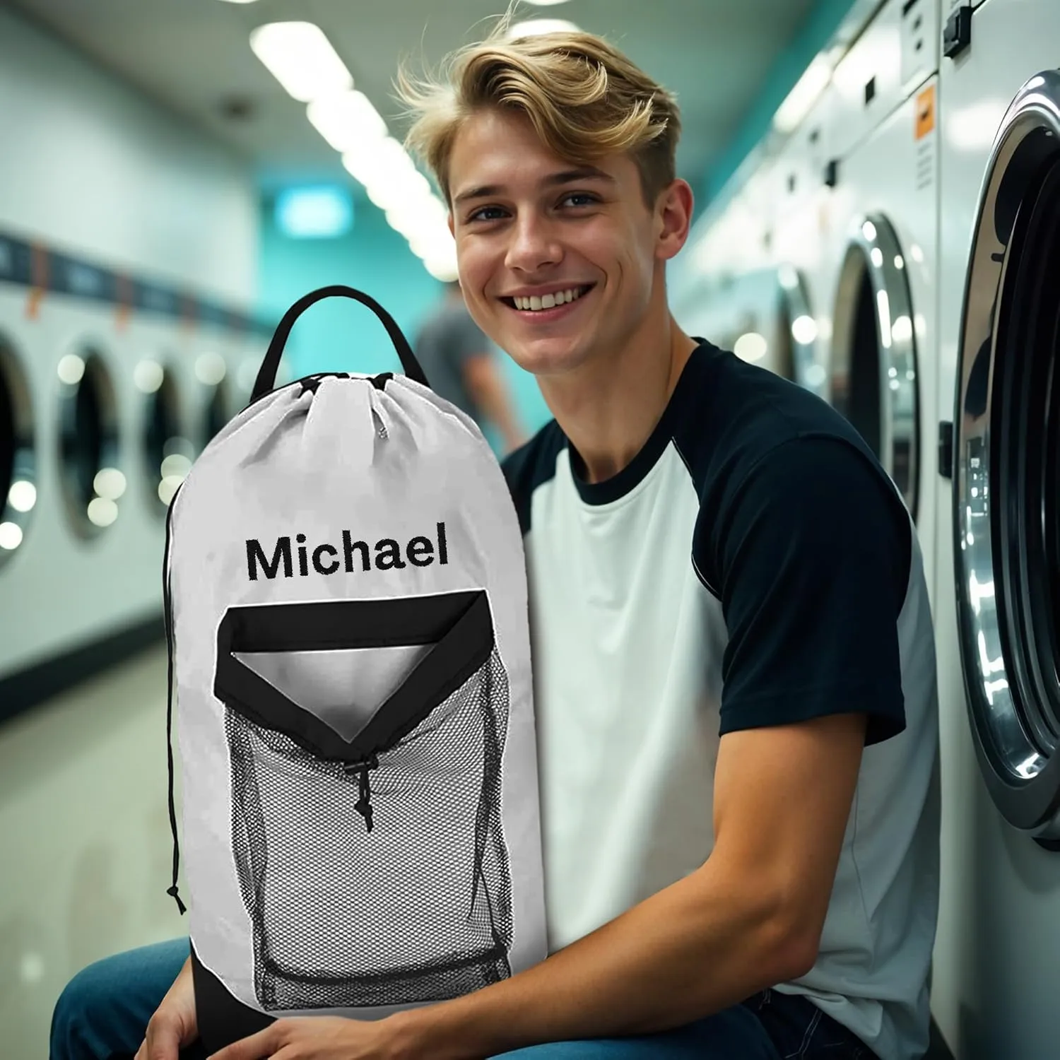 Personalized Laundry Bag Heavy Duty Custom Graduation University XL Bag Backpack with Hanging Shoulder Strap & Mesh Pocket - Back to School College Graduation Gift - Choose Your Font & Thread Color