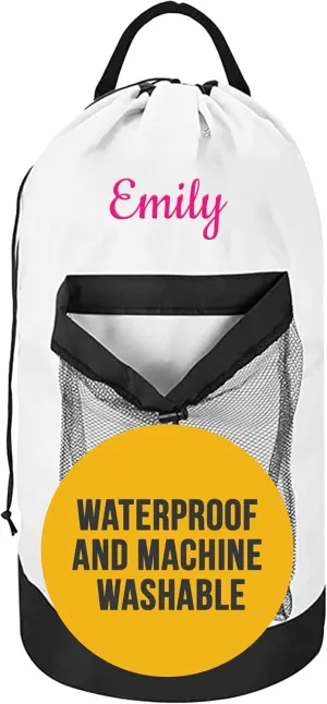 Personalized Laundry Bag Heavy Duty Custom Graduation University XL Bag Backpack with Hanging Shoulder Strap & Mesh Pocket - Back to School College Graduation Gift - Choose Your Font & Thread Color