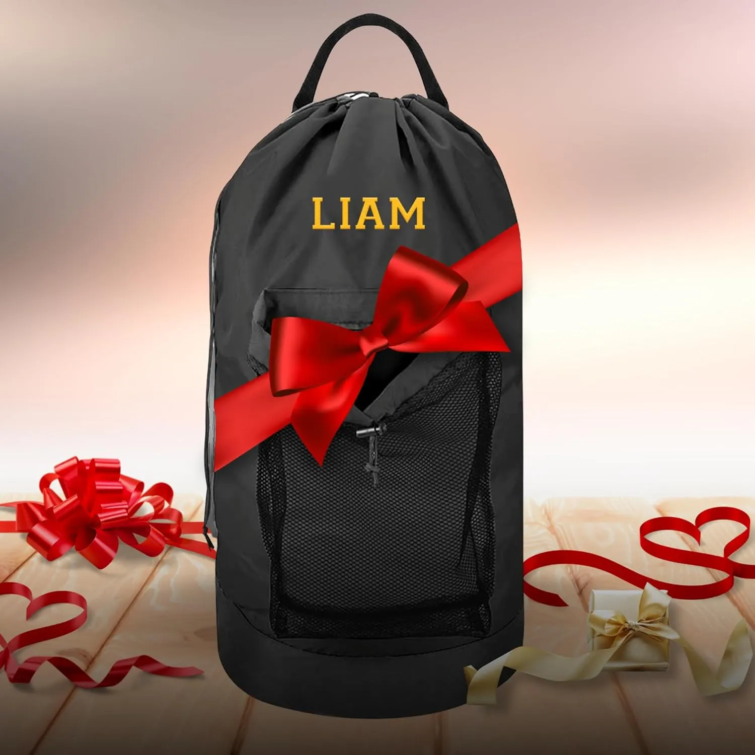 Personalized Laundry Bag Heavy Duty Custom Graduation University XL Bag Backpack with Hanging Shoulder Strap & Mesh Pocket - Back to School College Graduation Gift - Choose Your Font & Thread Color