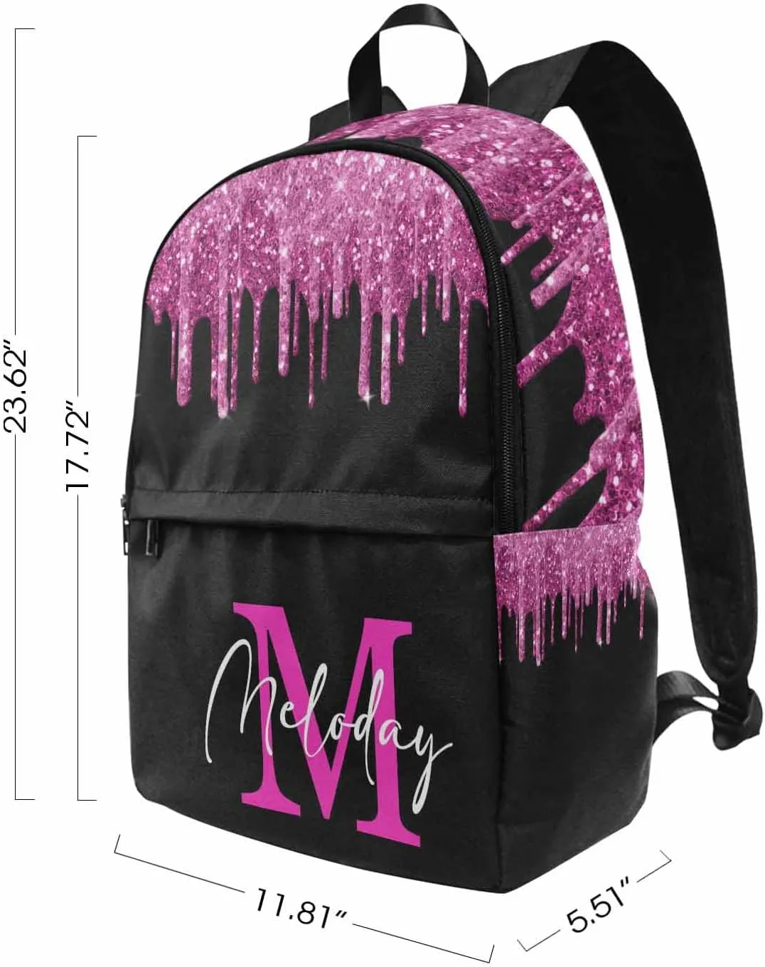 Personalized School Backpack for Daughter from Mom, Custom Deep Pink Sparkle Drip Initial Casual Daypacks Lunch Tote Bag Customized Travel Book Bag with Name Knapsack Schoolbag for Teens Boys Girls