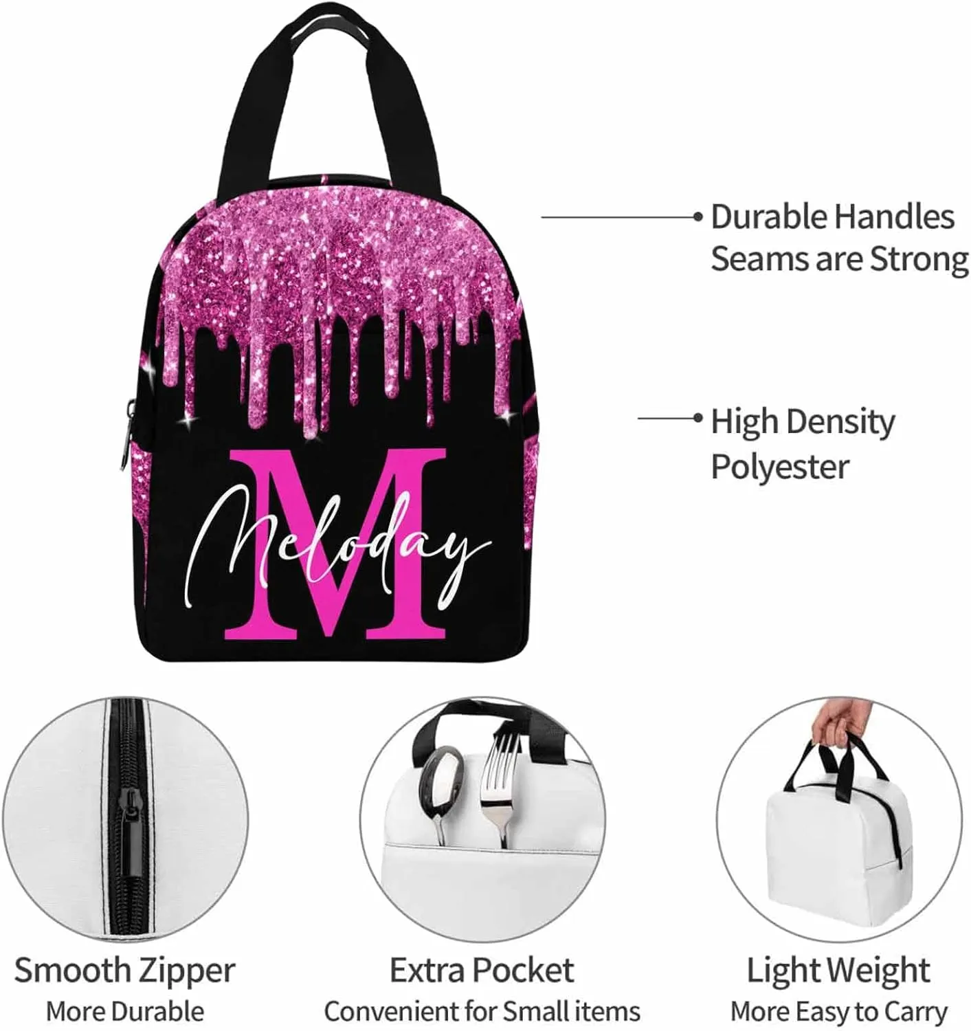 Personalized School Backpack for Daughter from Mom, Custom Deep Pink Sparkle Drip Initial Casual Daypacks Lunch Tote Bag Customized Travel Book Bag with Name Knapsack Schoolbag for Teens Boys Girls