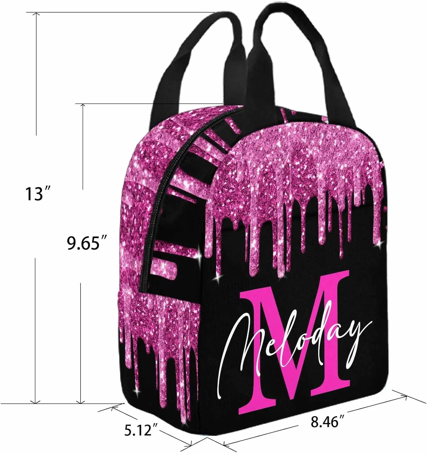 Personalized School Backpack for Daughter from Mom, Custom Deep Pink Sparkle Drip Initial Casual Daypacks Lunch Tote Bag Customized Travel Book Bag with Name Knapsack Schoolbag for Teens Boys Girls