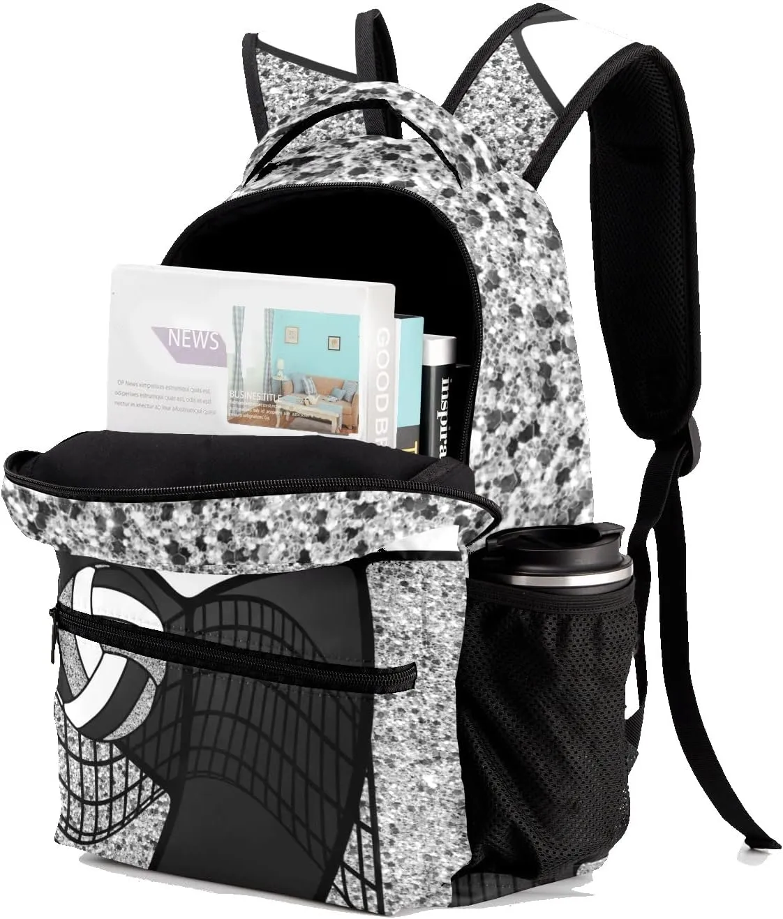 Personalized Volleyball Black and White Fashion Lightweight Waterproof Computer Bag with Name Unisex Gifts