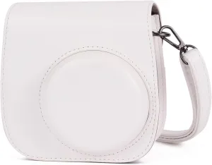 Phetium Instant Camera Case Compatible with Instax Mini 11/12,PU Leather Bag with Pocket and Adjustable Shoulder Strap (White)